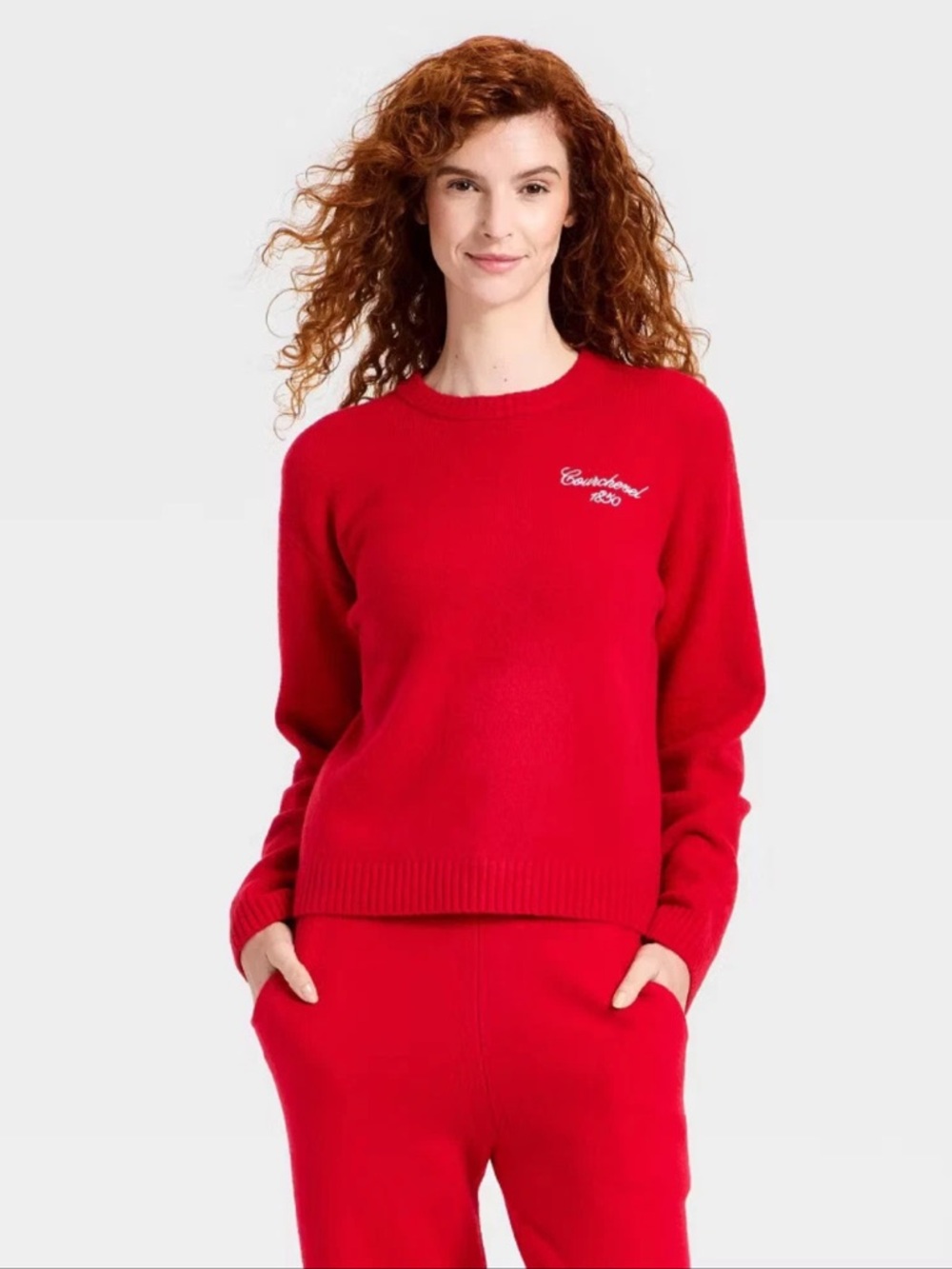 Universal Thread™ Women's Long Sleeve Alpine Knit Bouclé Crewneck Sweater Red S
